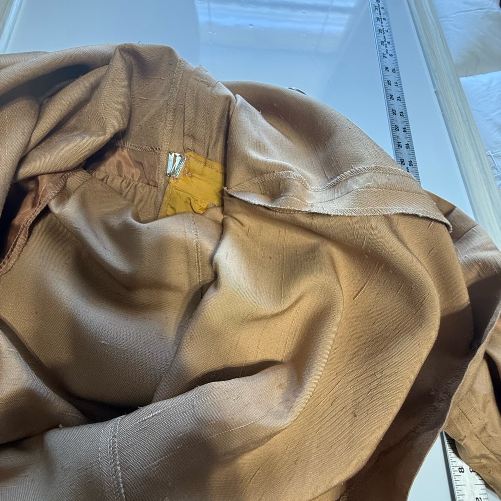 Vintage YSL Rive Gauche Tan Raw Silk Shirt Dress FR 42 US 8/10 - Picture 8 of 15